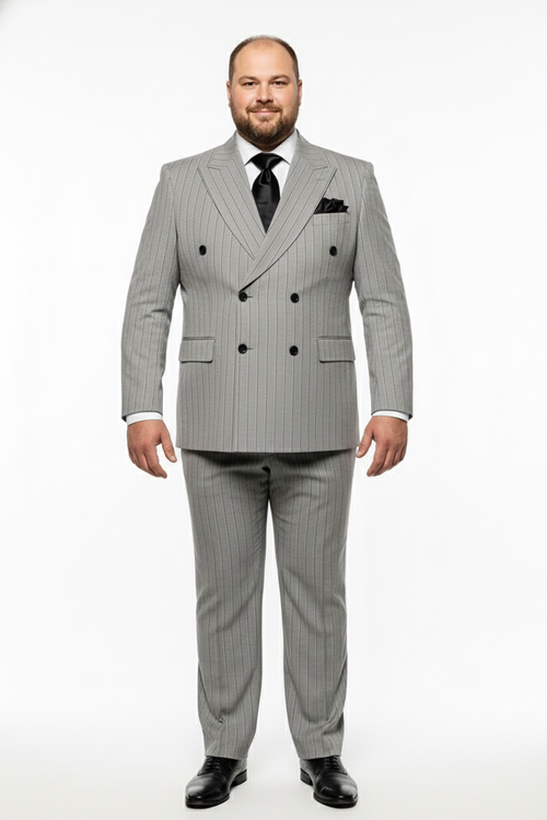 Mens Grey and Black Pinstripe Double-Breasted Suit 1920s Gangster Vintage Looking suit By Rossiman