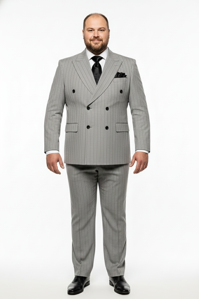 Mens Grey and Black Pinstripe Double-Breasted Suit 1920s Gangster Vintage Looking suit By Rossiman
