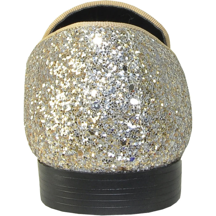 "Gold Sequin Prom 2026 Tuxedo Loafers - Modern Men's Glitter Footwear"