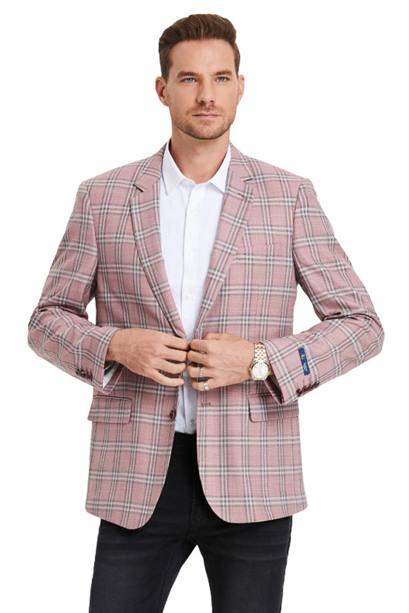 "Rose Pink Double Windowpane Sport Coat - Men's Two Button Business Casual" - 34 Short