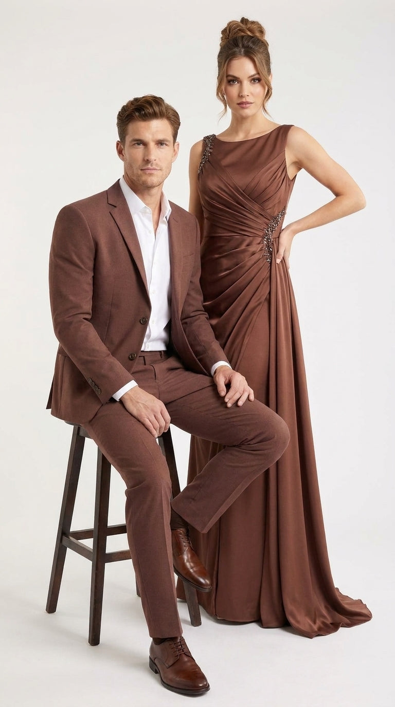 Men’s Coffee Brown 2-Piece Suit – Classic Two-Button Wedding, Business and Formal Suit - 34 Short or Extra Small