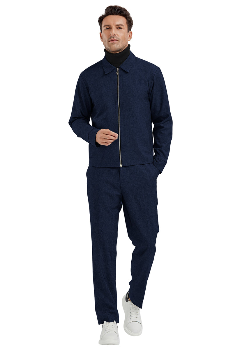 "Blue Plaid Men's Casual Track Suit - Walking Jacket & Pant Set" - X-Small