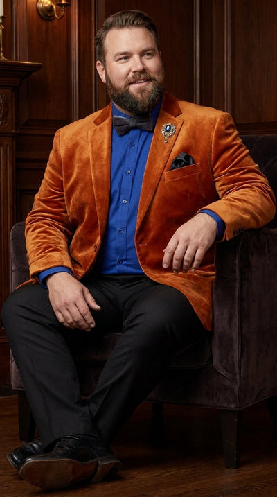 Men’s Burnt Orange Velvet Blazer – Kingsman Golden Bee Inspired Luxury Dinner Jacket