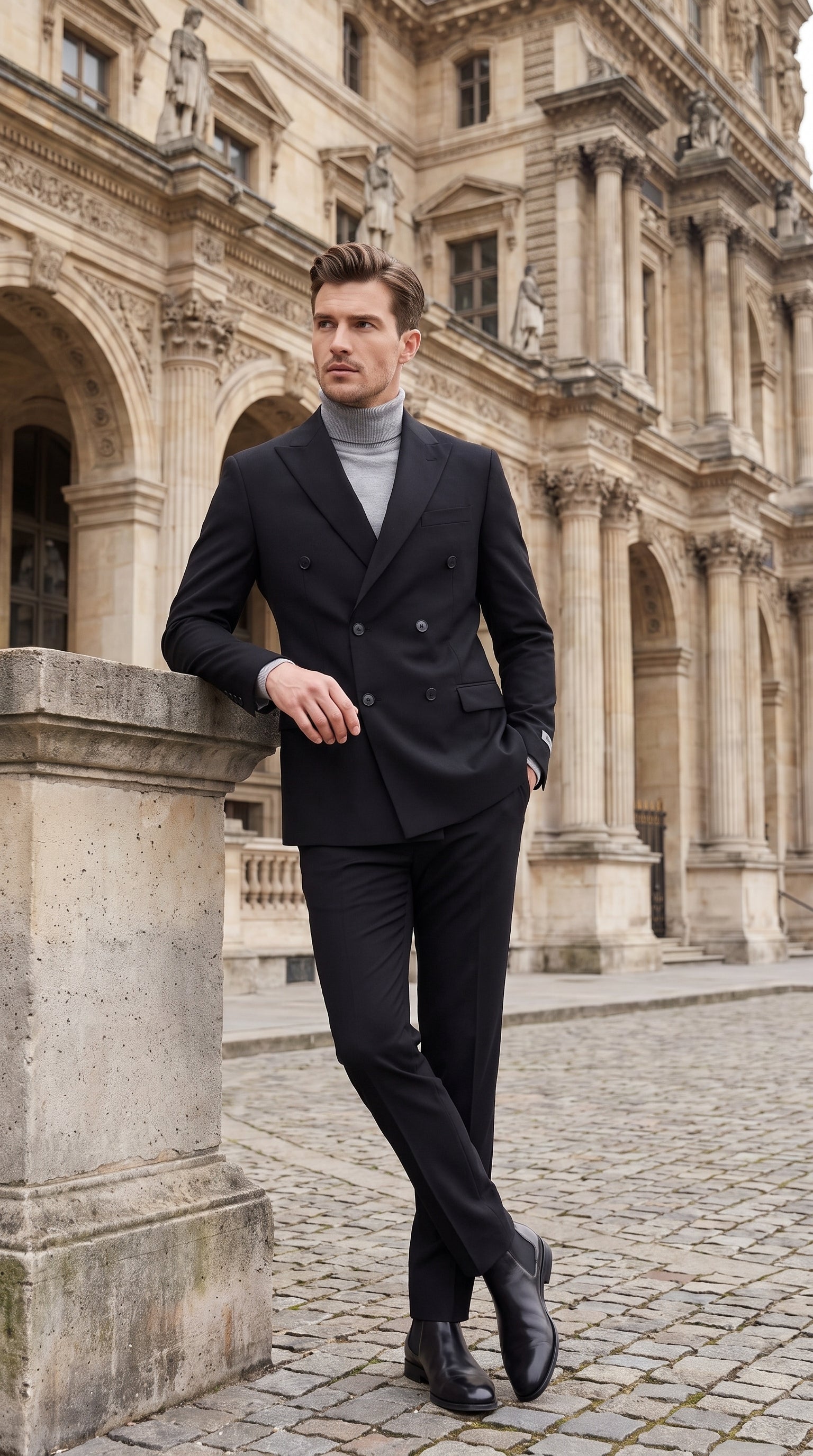 Men's Designer Stacy Adams Classic Double Breasted Suit in Black  Peak Lapel Slim fit - 34 Short or Extra Small