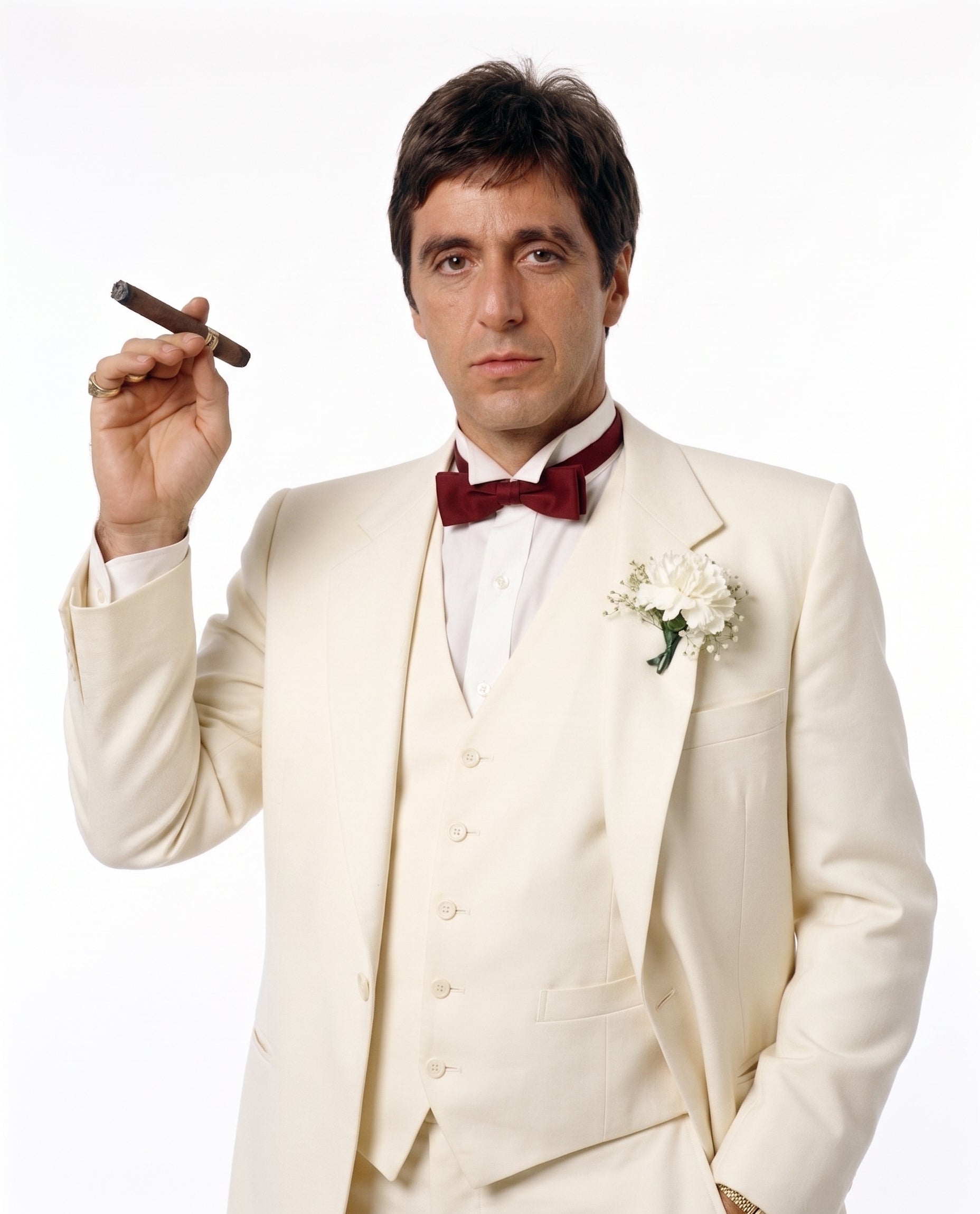 Tony Montana’s Ivory Vested Suit – Classic Ivory 3 Piece Suit for Wedding, Formal and Evening Wear - 34 Short or Extra Small