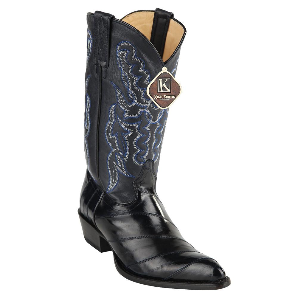 King Exotic Men's Eel Cowboy Boots J Toe - Navy Blue