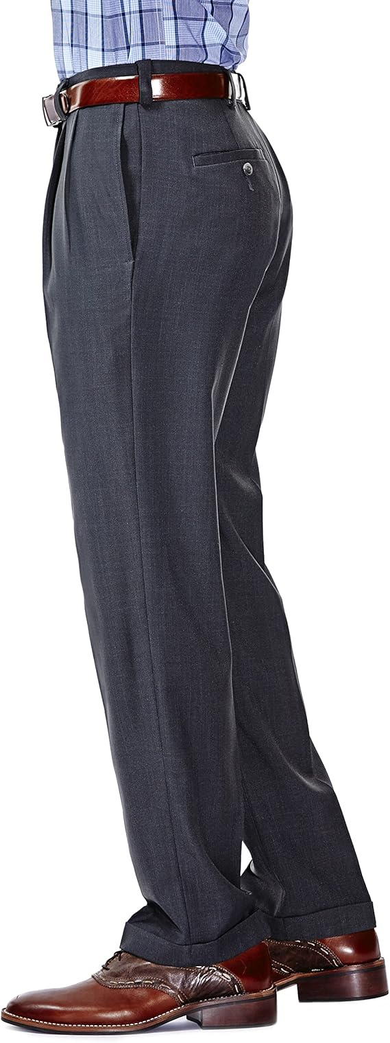 Mens E-Clo Repreve Classic Fit Pleat Front Dress Pant with Hidden Expandable Waistband - dress size pants : 28 Unfinished bottom