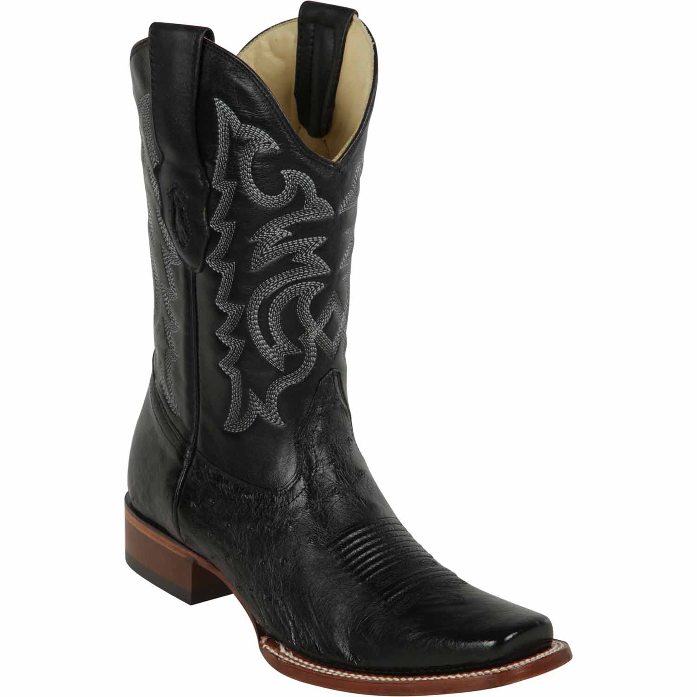 Ostrich Cowboy Boots Black Square Toe - EE