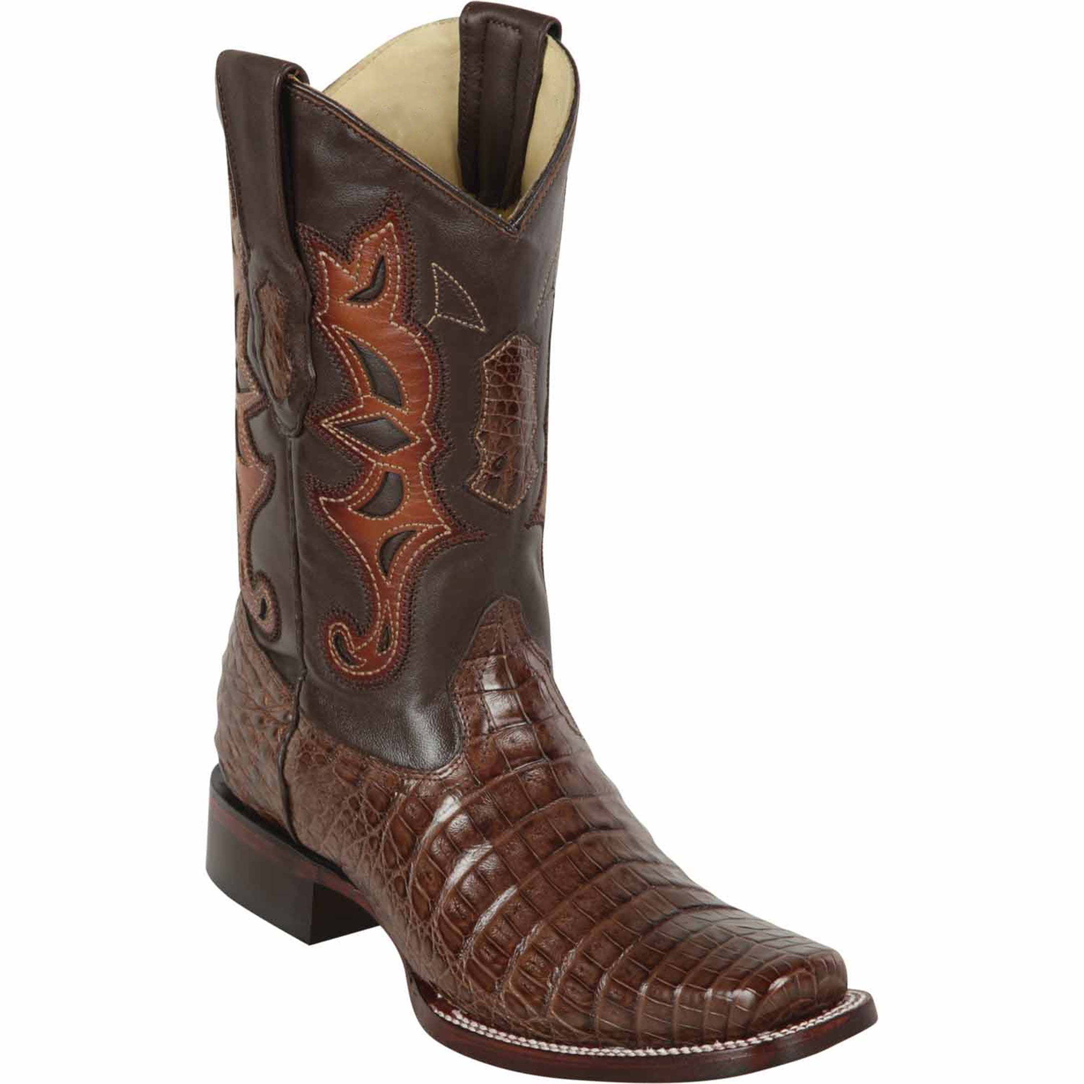 Brown Caiman Cowboy Boots Square Toe - EE