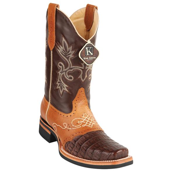 Men's King Exotic Caiman Belly Square Toe Boots Handcrafted Brown (48168207) - 6