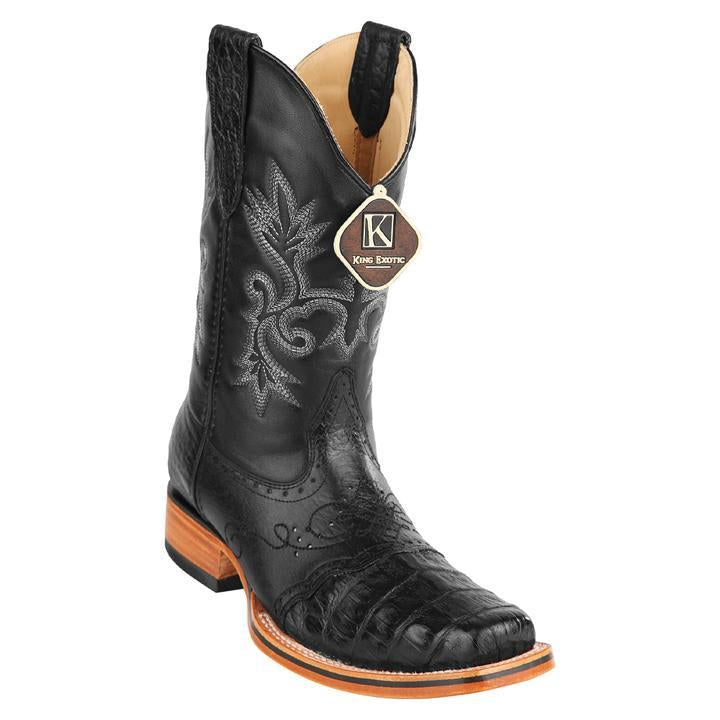 Men's King Exotic Snip Toe Caiman Belly Boots Handcrafted Black (48178205) - 6
