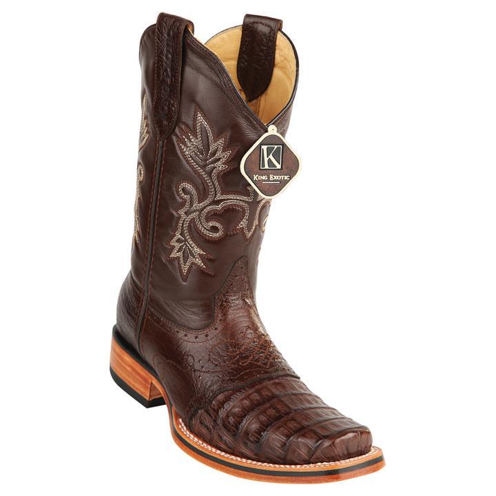Men's King Exotic Snip Toe Caiman Belly Boots Handcrafted Brown  (48178207) - 6