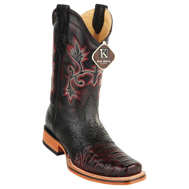 Men's King Exotic Caiman Belly Square Toe Boots Handcrafted Black Cherry  (48178218) - 6