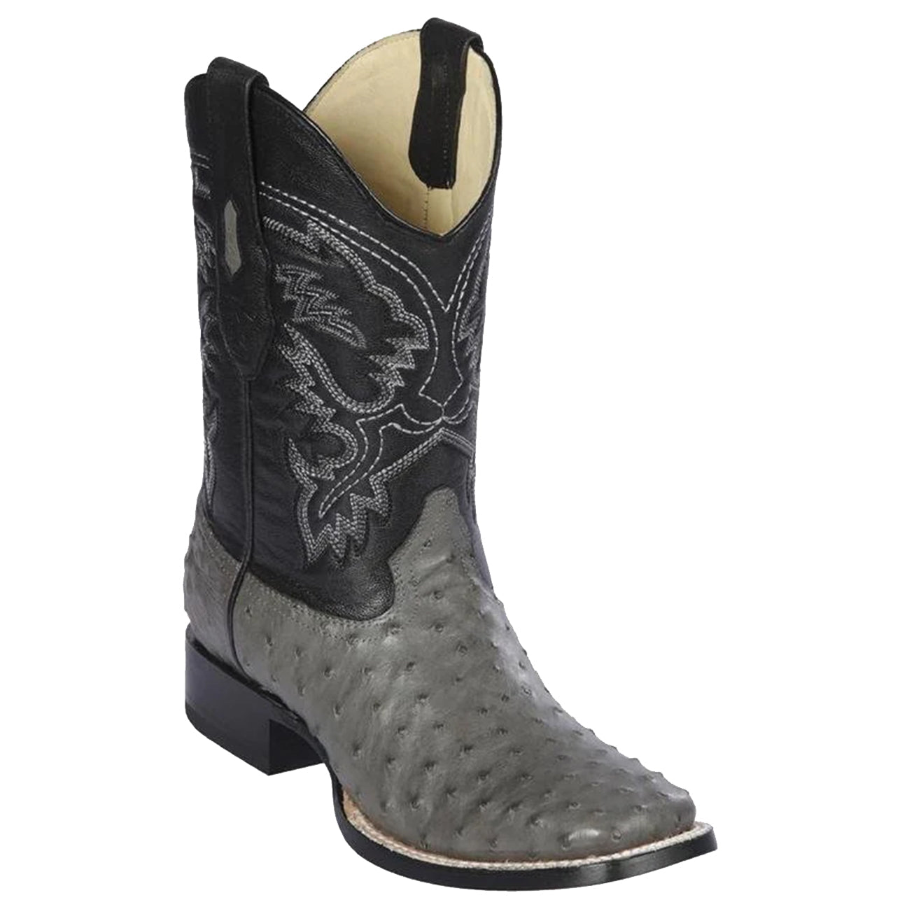 Grey Square Toe Boots Ostrich - EE