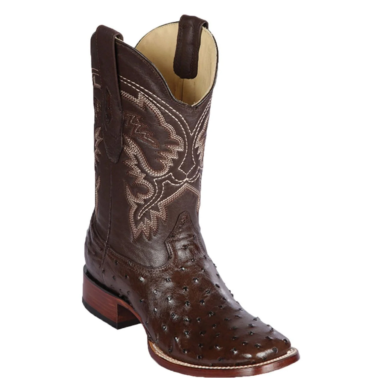 Brown Square Toe Boots Ostrich - EE