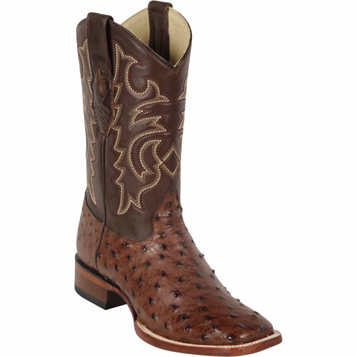 Men's Los Altos Ostrich Skin Wide Square Toe Boots - B - Amber