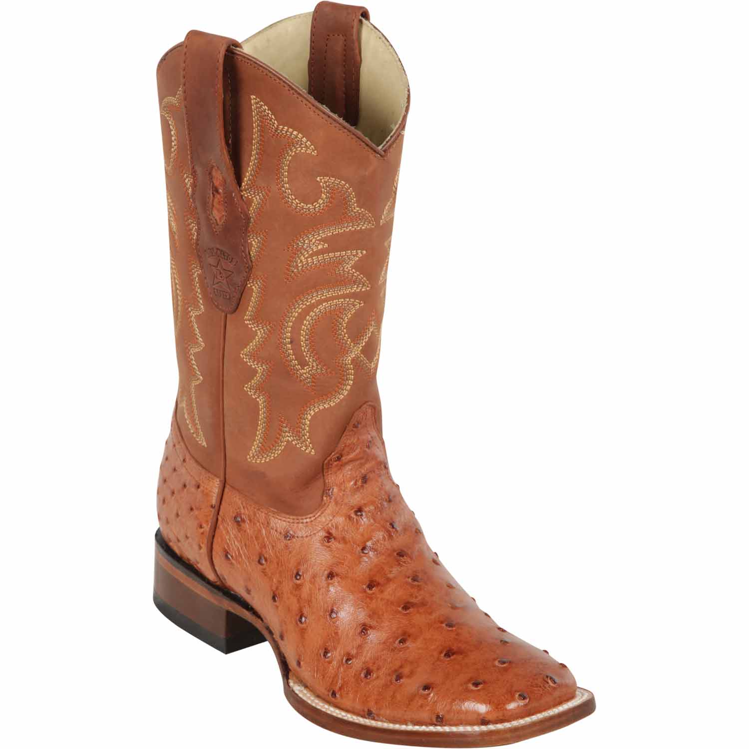 Men's Los Altos Ostrich Skin Wide Square Toe Boots - B - Amber