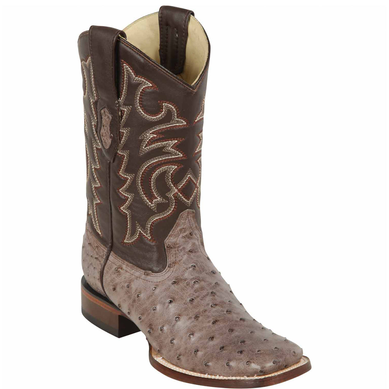 Rustic Brown Ostrich Square Toe Boots - EE