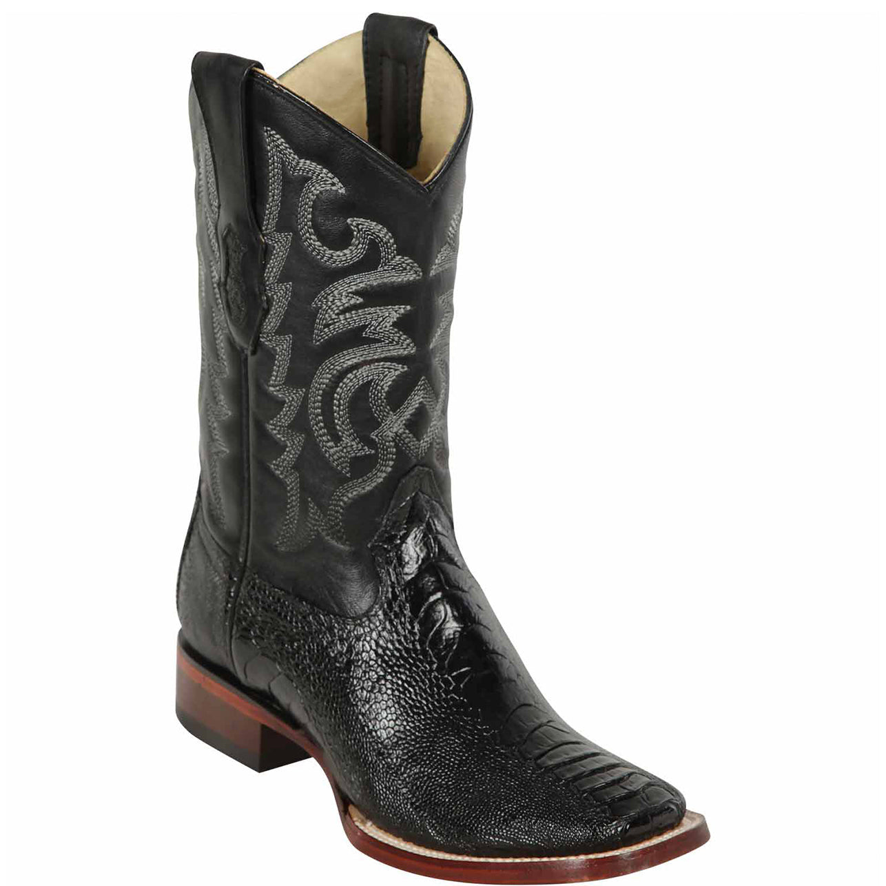 Black Ostrich Leg Square Toe Boots - EE
