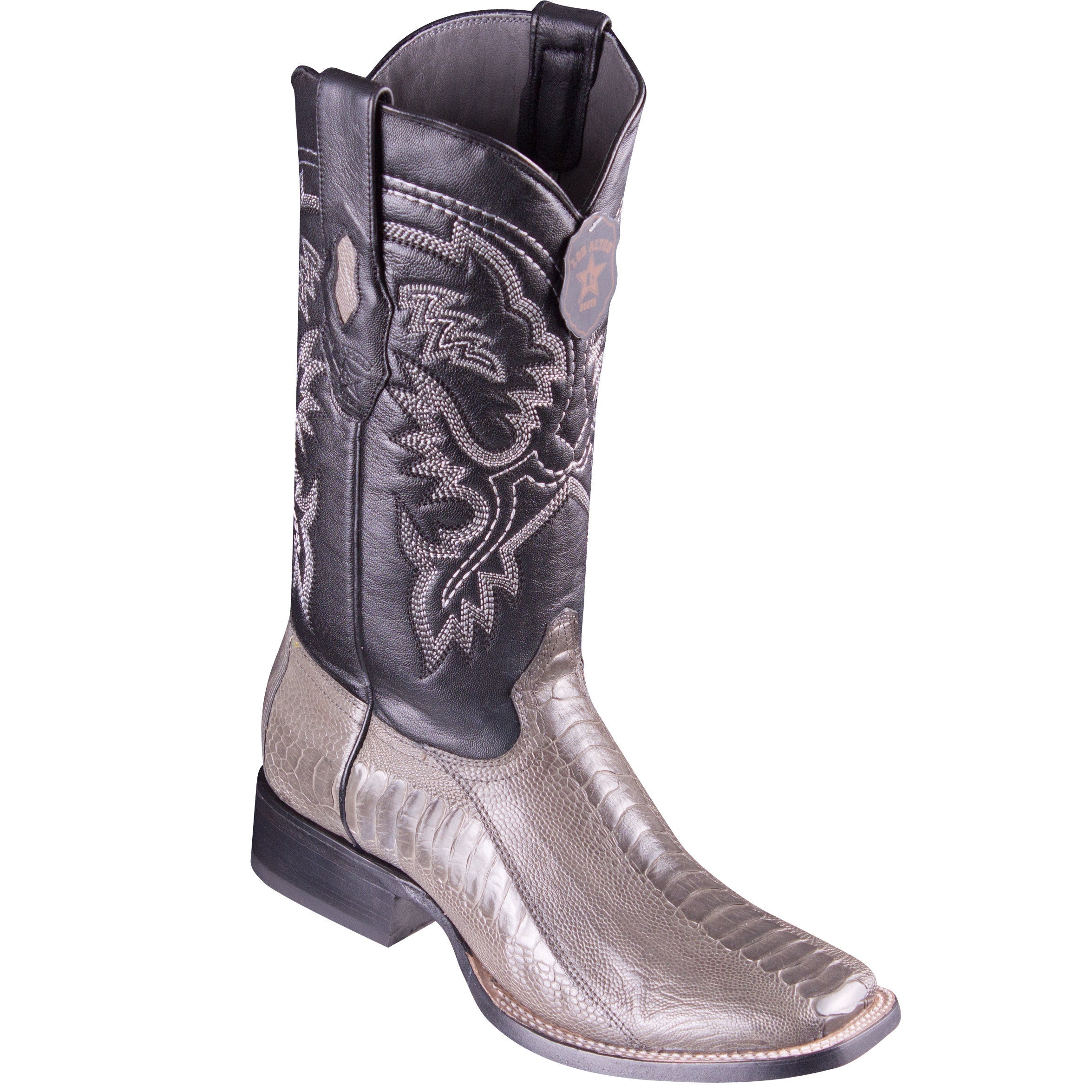 Ostrich Leg Grey Square Toe Cowboy Boots - EE