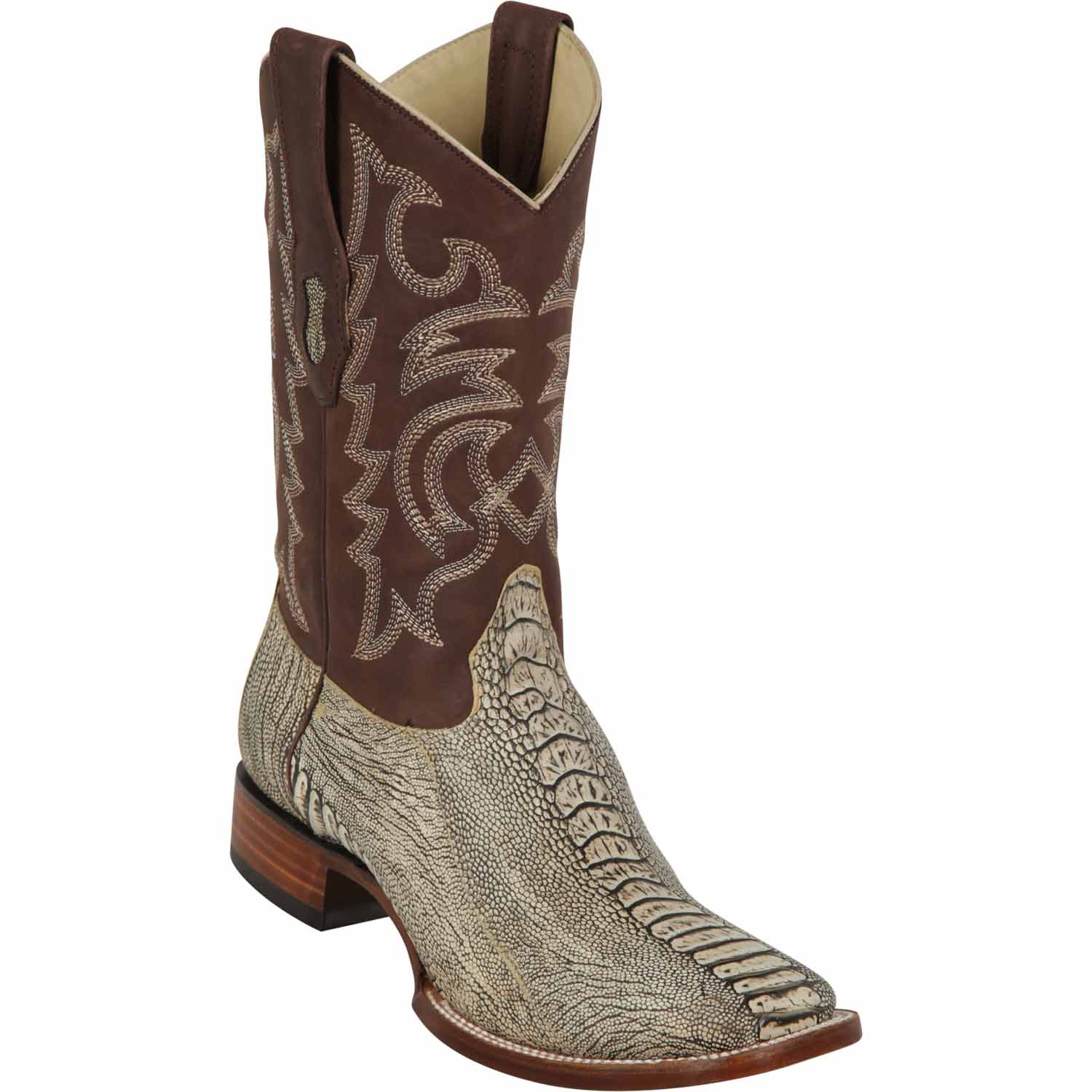 Men's Los Altos Ostrich Leg Skin Wide Square Toe Boots - Rustic - Black