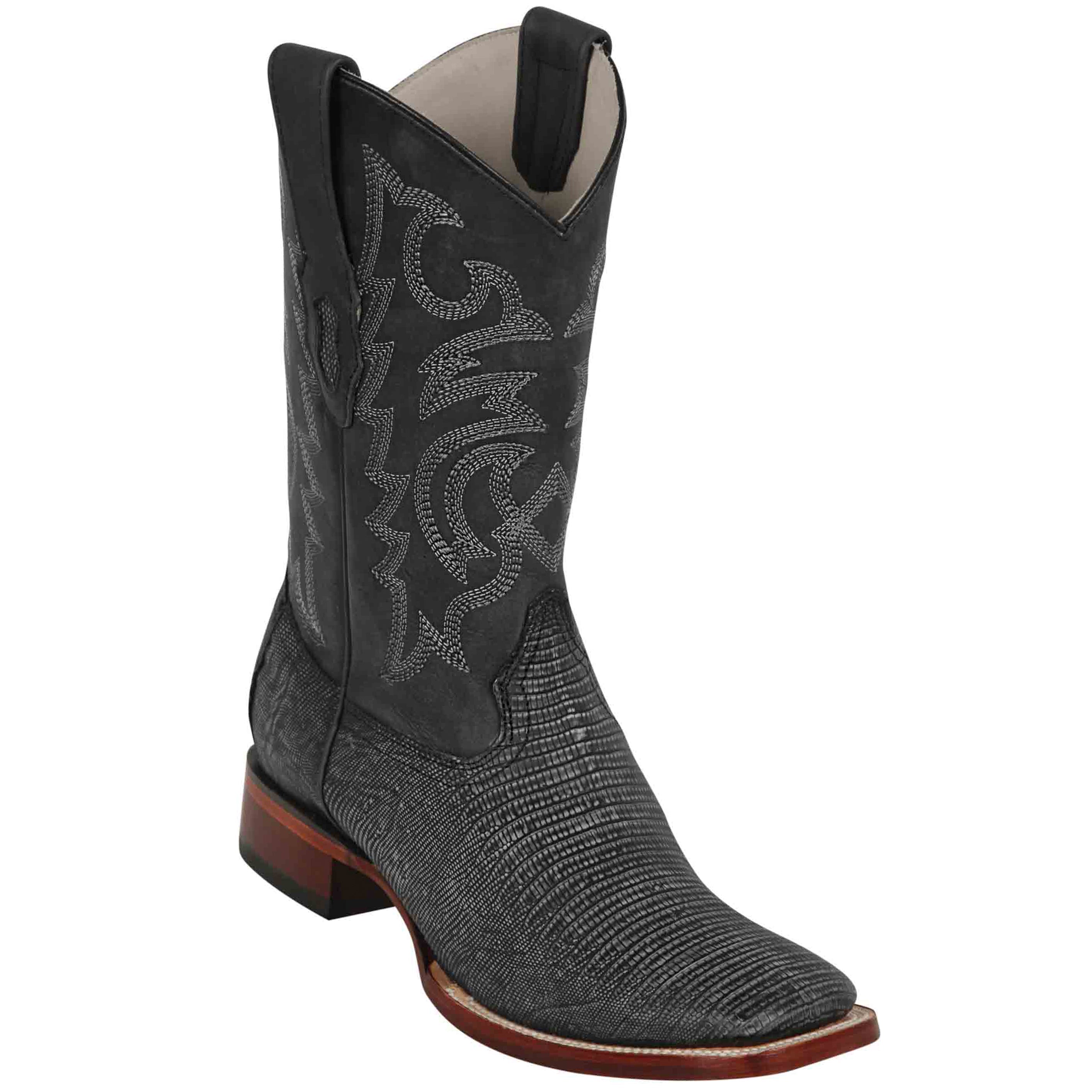 Sanded Black Lizard Cowboy Boots - EE
