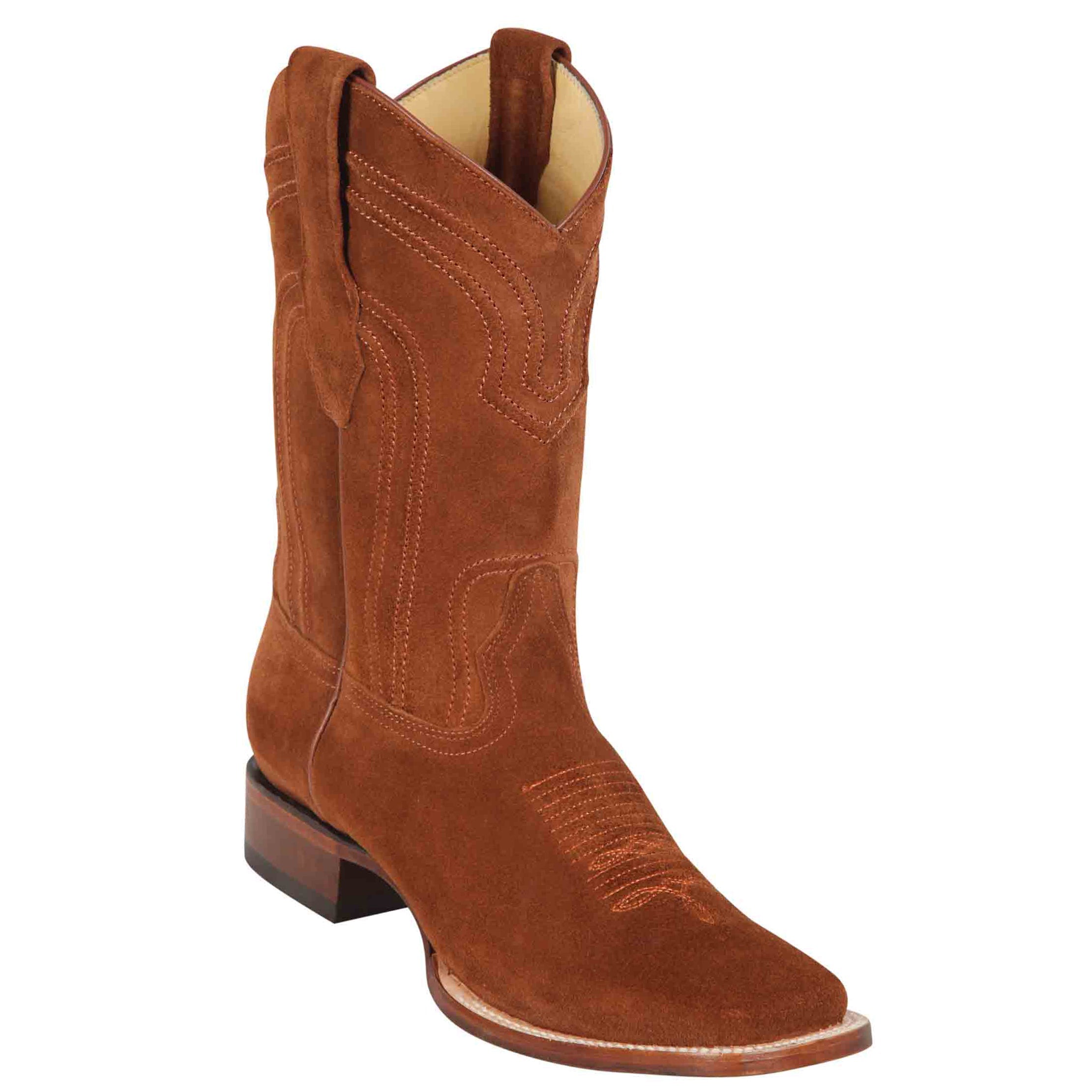 Square Toe Cowboy Suede Boots Cognac - EE