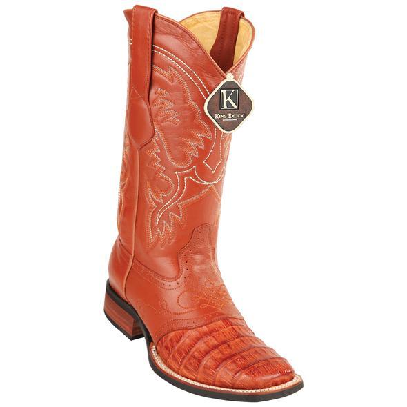 Men's King Exotic Caiman Crepe Sole Square Toe Boots With Saddle Cognac (48238203) - 6