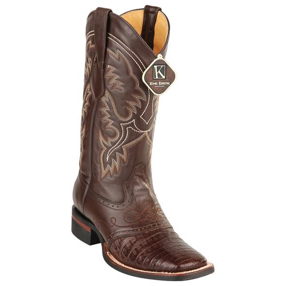 Men's King Exotic Caiman Crepe Sole Square Toe Boots With Saddle Brown (48238207) - 6
