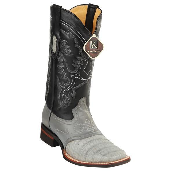 Men's King Exotic Caiman Crepe Sole Square Toe Boots With Saddle Gray (48238209) - 6