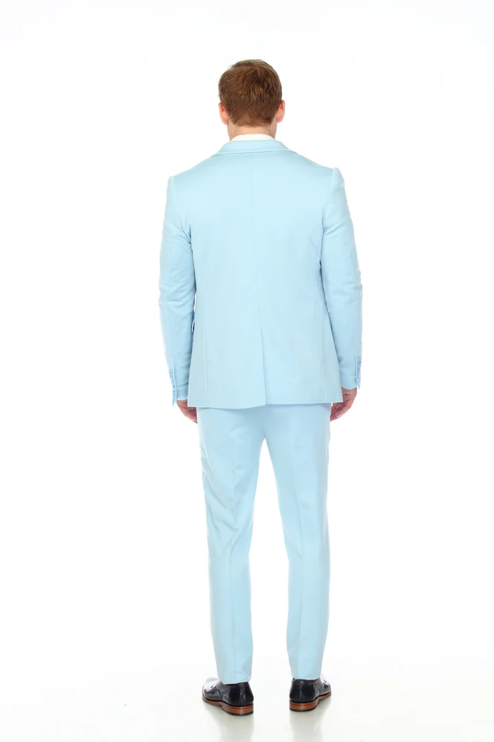 Cotton Suit - Summer Stretch Fabric - Mens Cotton-Stretch Fashion Suit Sky S9010