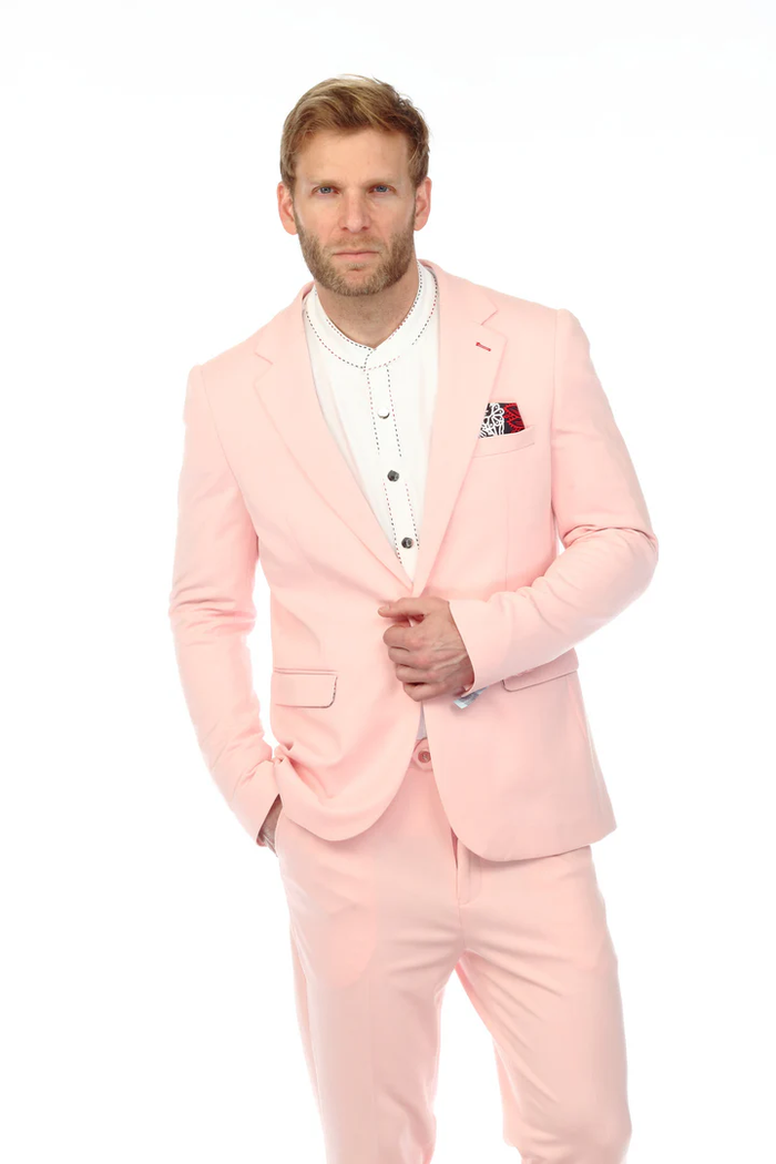 Cotton Suit - Summer Stretch Fabric - Mens Cotton-Stretch Fashion Suit Pink S9010