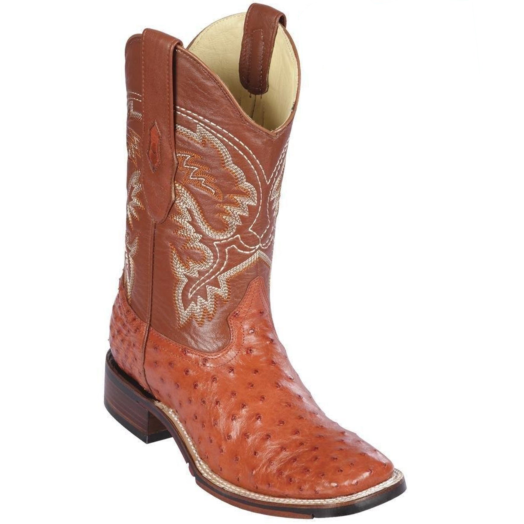 Cognac Ostrich Square Toe Western Boots - EE