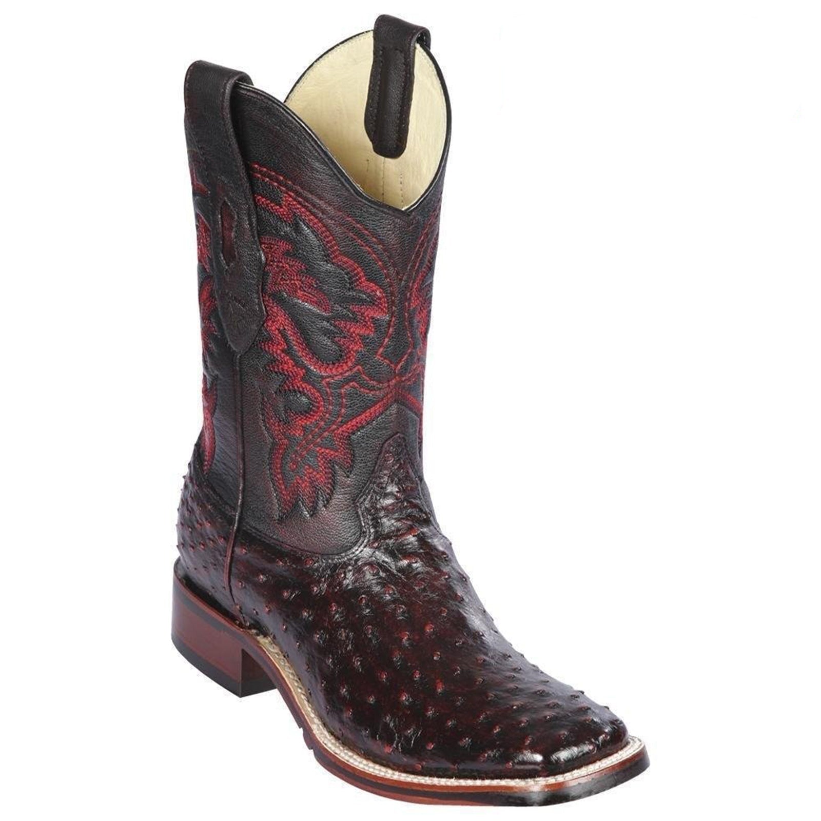 Black Cherry Ostrich Square Toe Western Boots - EE