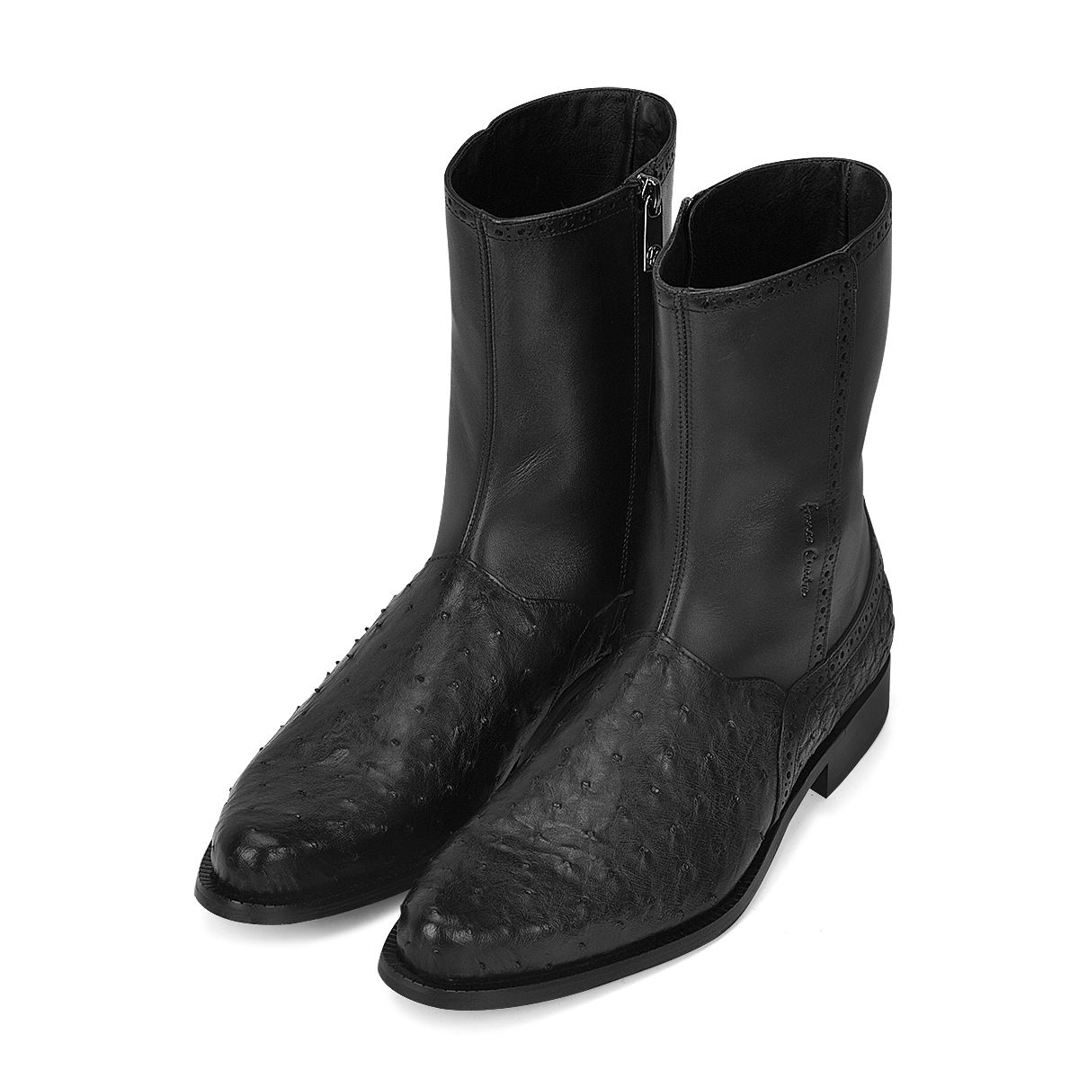 Men's Ostrich Urban Short Dress Boots - Black