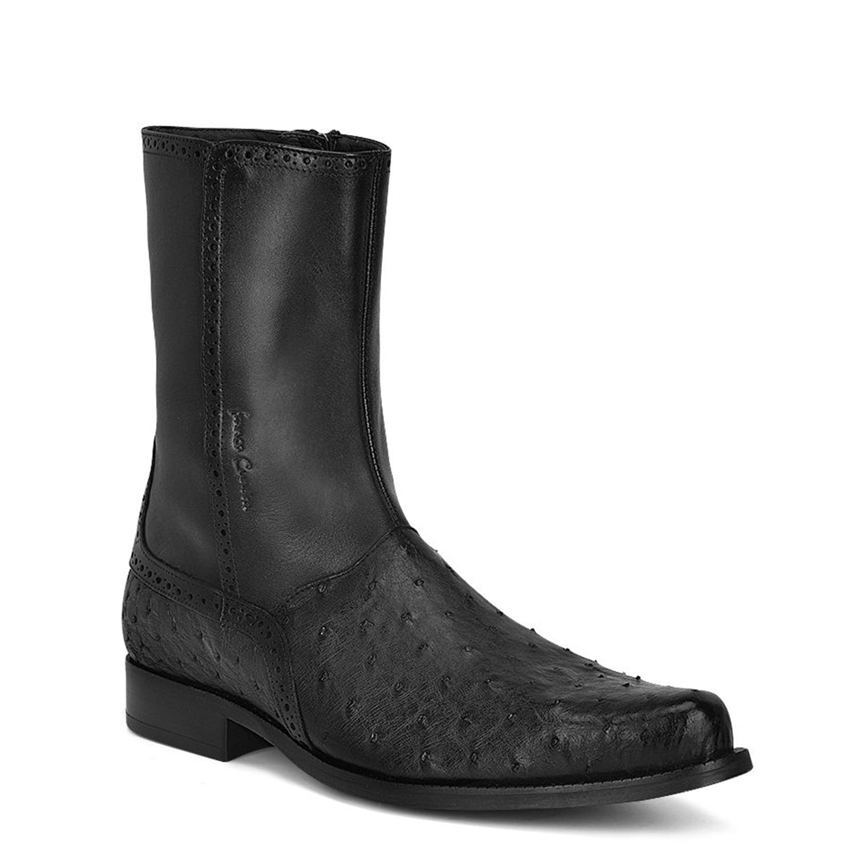 Men's Ostrich Urban Short Dress Boots - Black