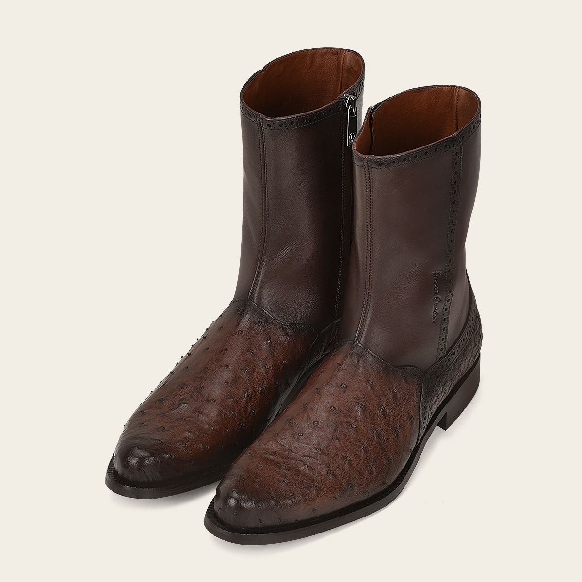Men's Ostrich Urban Short Dress Boots - Black