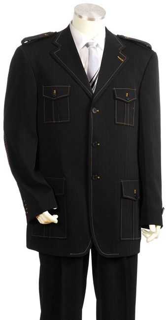 Canto Men's Wool-Feel Fashion Suit - Military 2-Piece - 38 Short Jacket+32 Waist Adjustable 28to34)(Height: 5 4 to5 7 )(Neck  15-16.5)S-M)