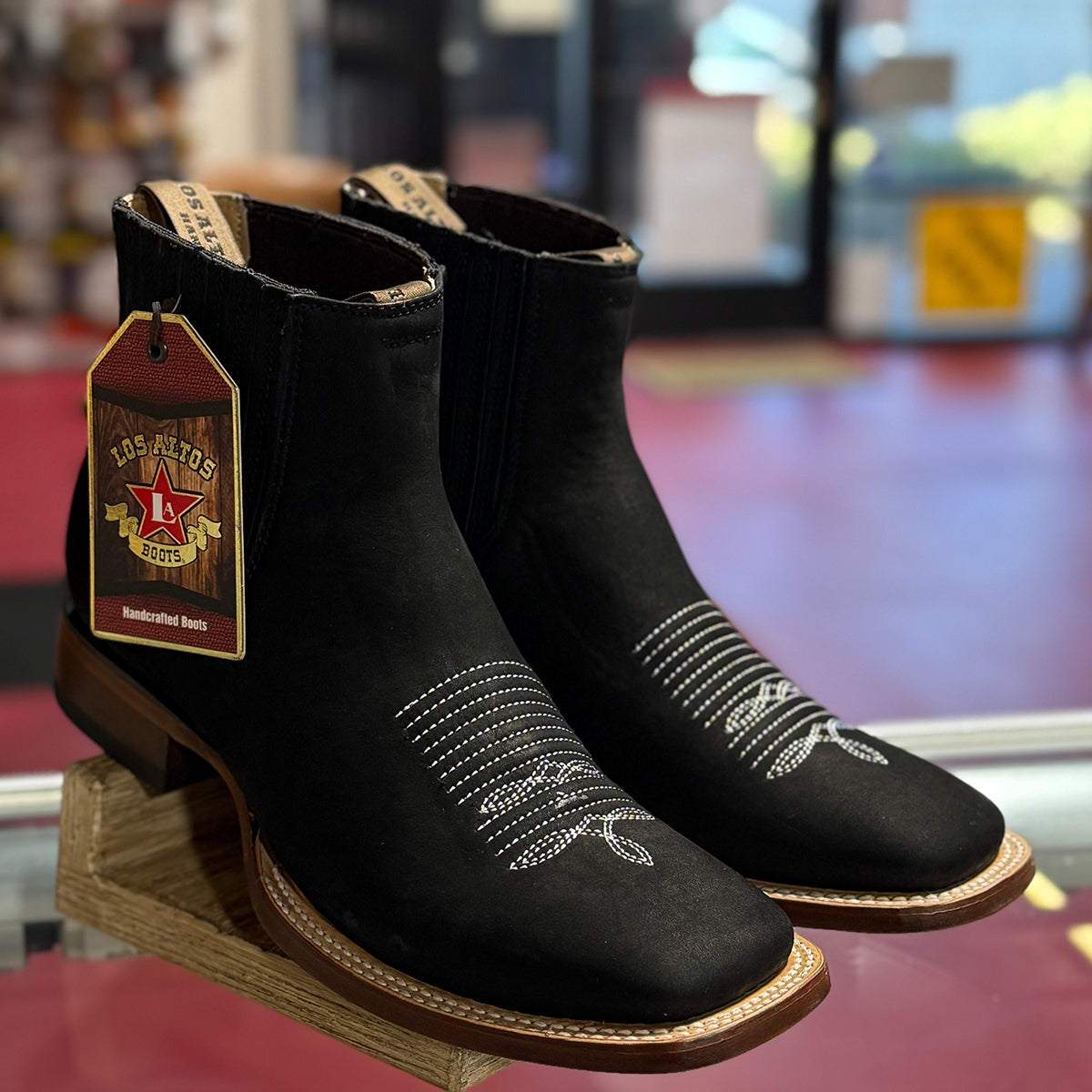 Los Altos black Chelsea square toe boot.