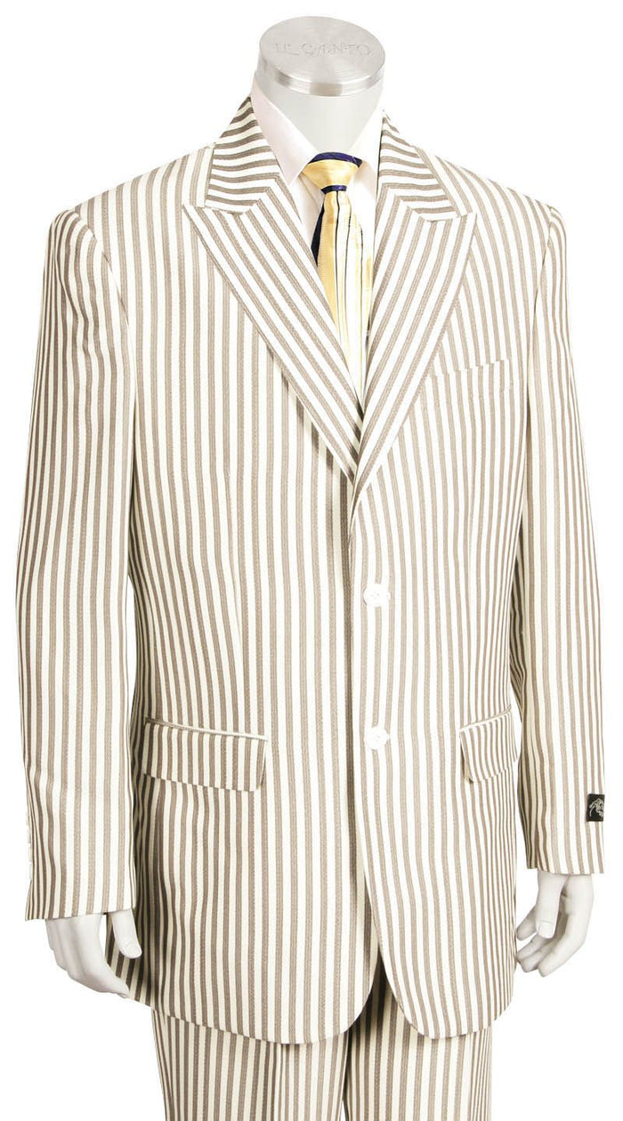 Canto Men's 3-Piece Seersucker Suit w/ Peak Lapel - Poly-Rayon Blend