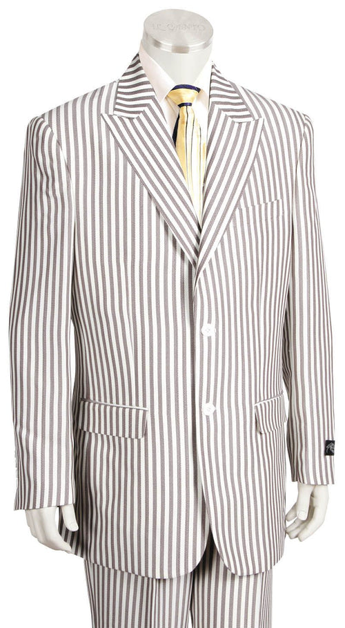 Canto Men's 3-Piece Seersucker Suit w/ Peak Lapel - Poly-Rayon Blend
