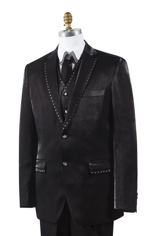 Canto Men's 3-Piece Rhinestone Accented Fashion Suit - 38 Short Jacket+32 Waist Adjustable 28to34)(Height: 5 4 to5 7 )(Neck  15-16.5)S-M)