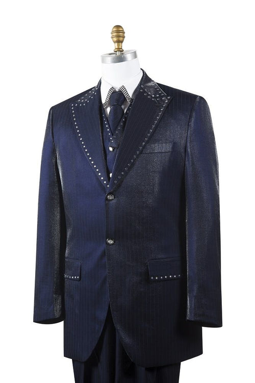 Canto Mens 3Piece Suit Rhinestone Accent Fashionable Design Professional Look