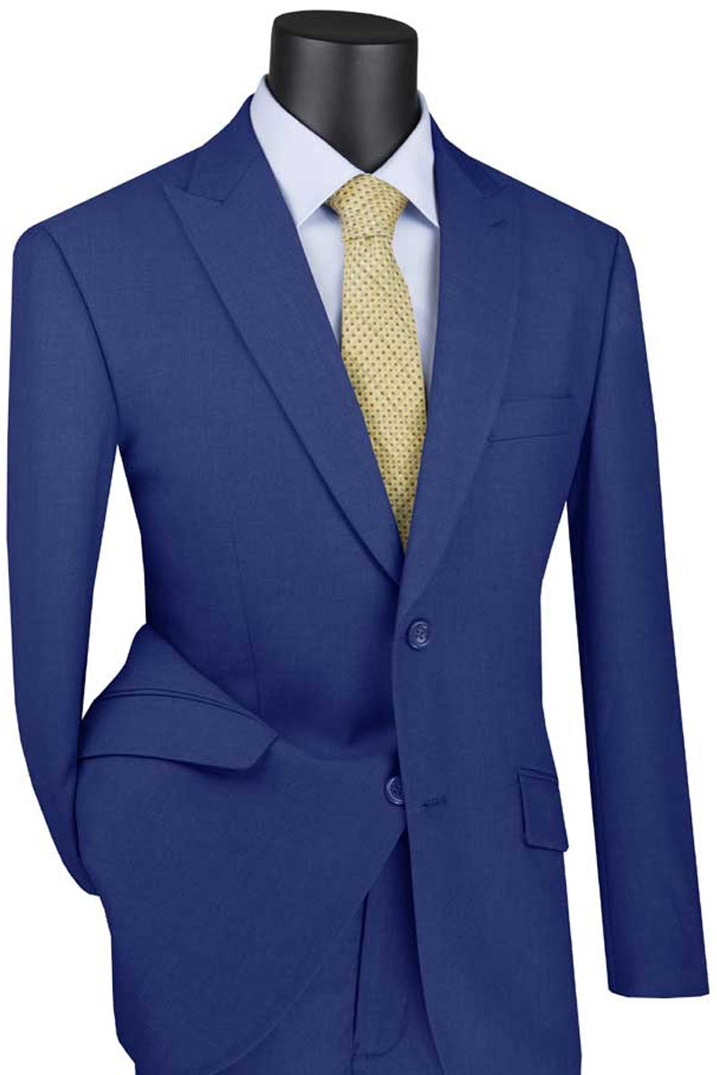 Mens 2 Button Modern Fit Peak Lapel Suit in Blue - 36 Short