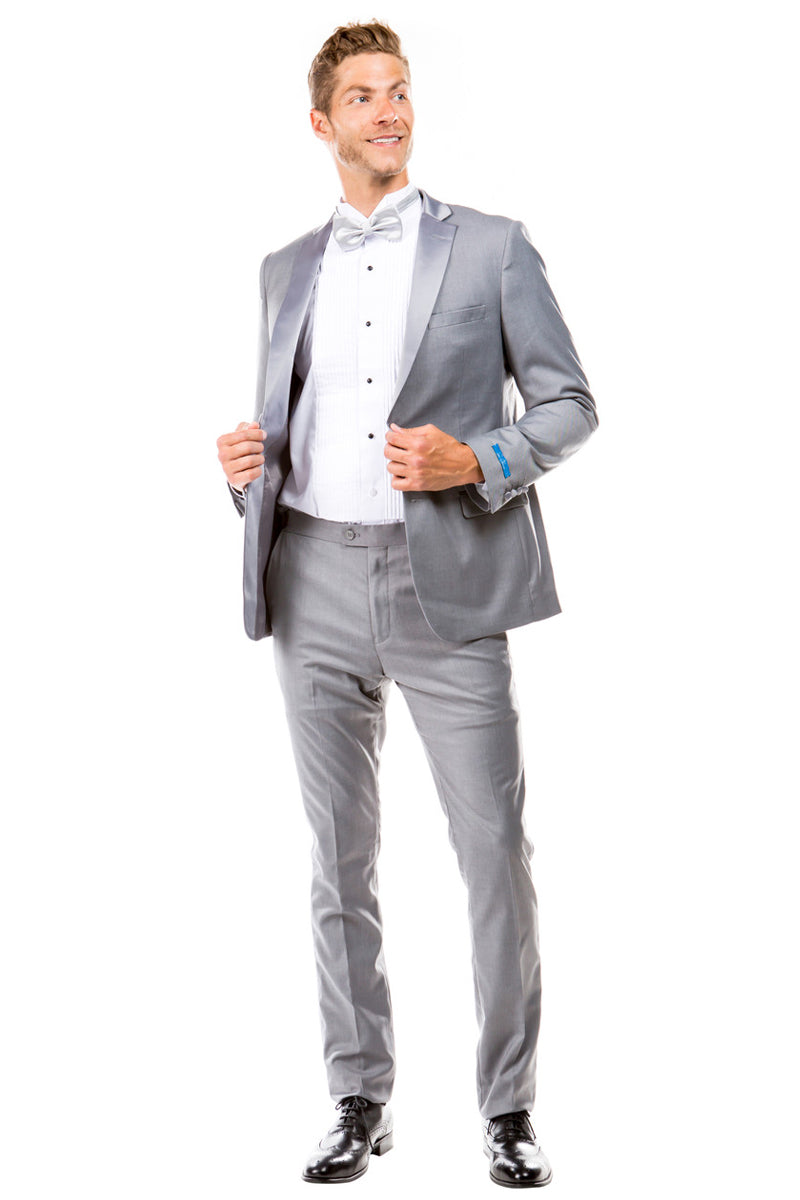 "Men's Slim Fit Two Button Wedding Tuxedo - Light Grey Prom Suit"
