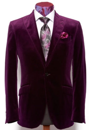 Men's Two-Button Pure Cotton Velvet Purple Sport Coat velour Men's blazer Jacket - 38 Regular