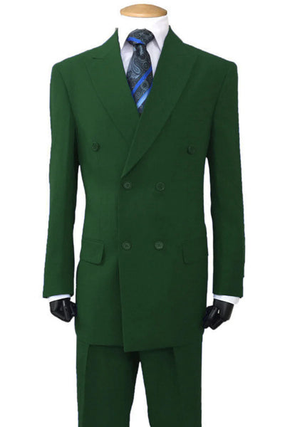Mens Classic Fit Double-Breasted Poplin Suit in Olive Green