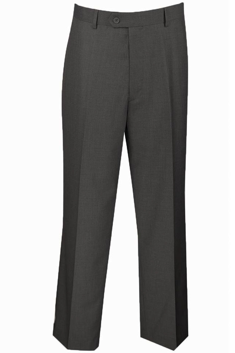 Charcoal Grey Men's Regular Fit Wool Dress Pants - Flat Front Style