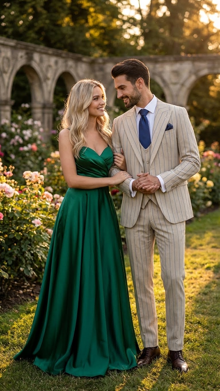 Men's Beige with blue Pinstripe Three-Piece Suit with Vest by Rossiman Vested Peak Lapel in Tan Stripe 1920s style - 34 Short or Extra Small