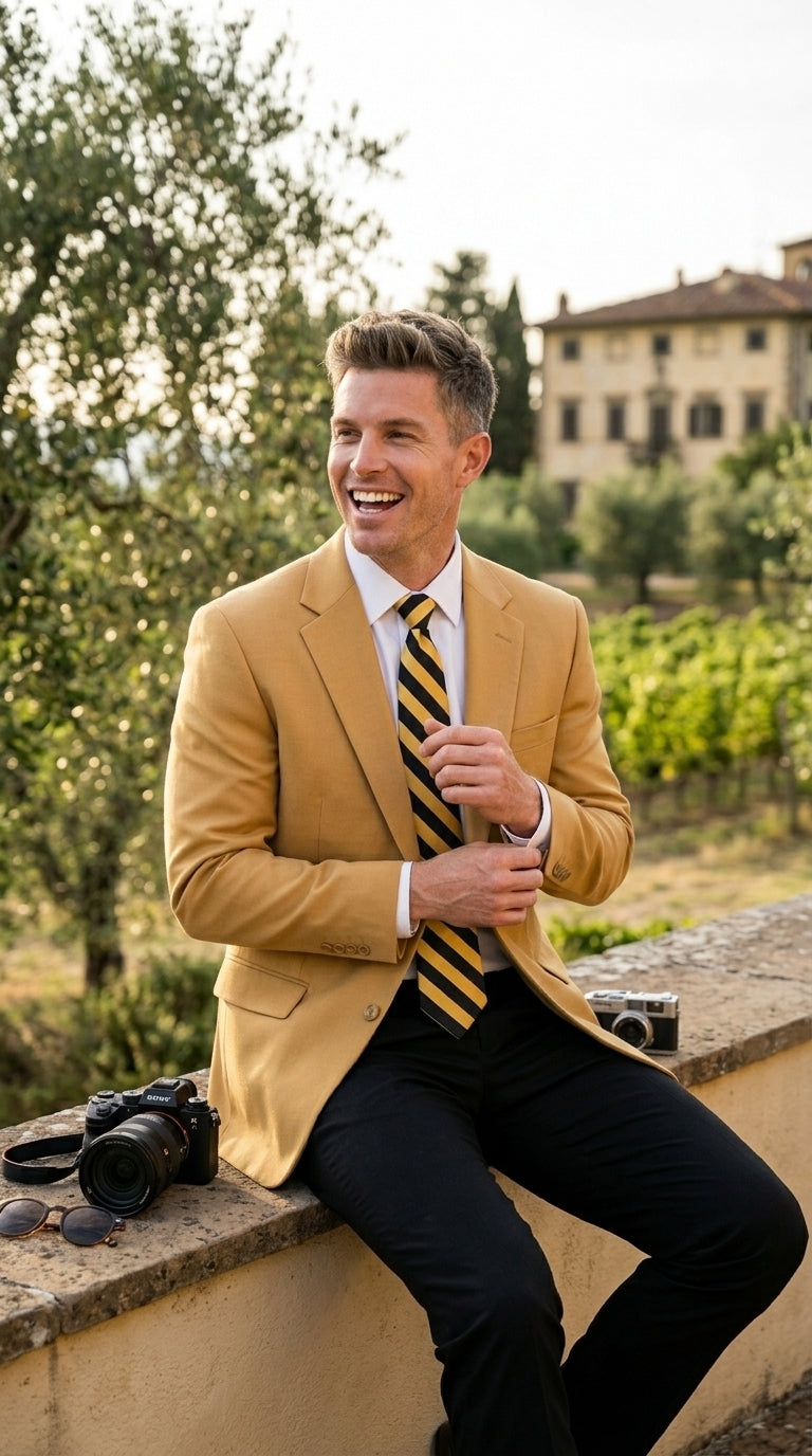 Men’s Camel Blazer, Classic Two Button Business Casual Wedding Summer Sport Coat Jacket in Khaki Bronze Color Modern Fit - 36 Short